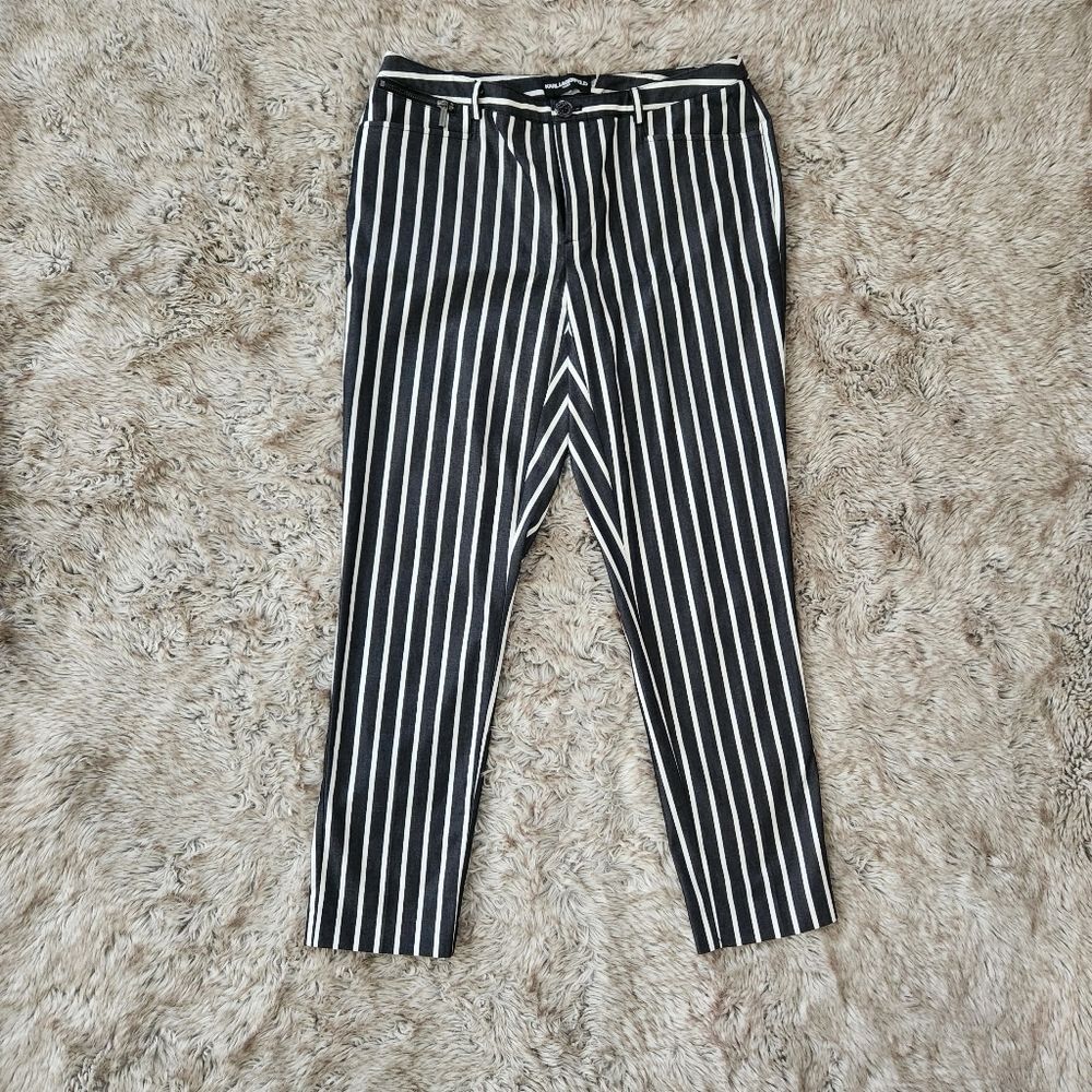Karl Lagerfeld Paris Pinstripe‎ Straight Leg Cropped Dress Pants Blue Women's 12